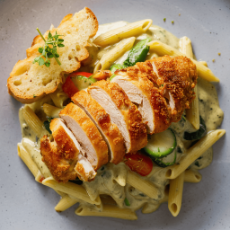 Crispy Chicken and Vegetable Alfredo 