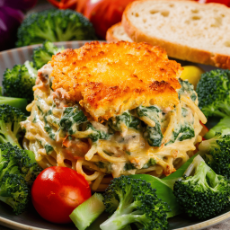 Veggie Tetrazzini with Kale & Brocolli Salad, Garlic Bread 
